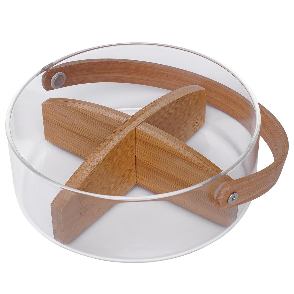 Transparent Fruit Bowl W/ Dividers Candy Organizer Fruit Platter Healthy Materials Divided Serving Tray & Handle Large Capacity