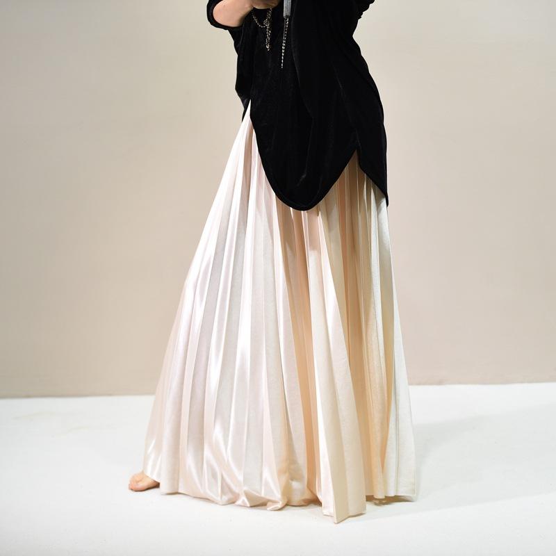 Fustă Maxi Plisată din Satin pentru Femei Talie Înaltă Evazată Boho Plisată Casual Elastică Linie A Lungă pentru Femei Elegantă Fluidă Volane Fustă de Bir