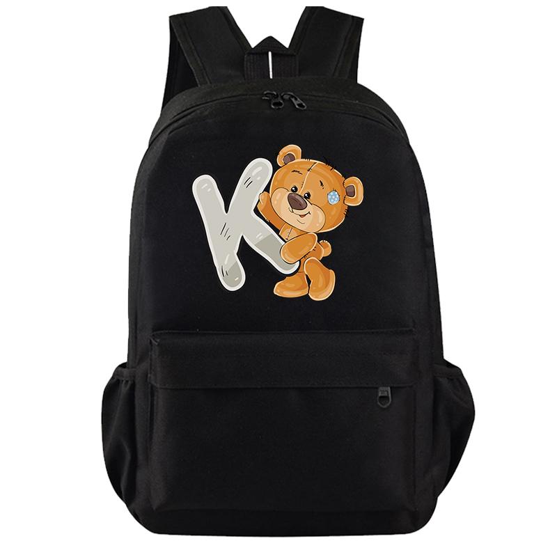 Cartoon Little Bear 26 Englische Buchstaben Rucksack Teenager Schultasche für Mädchen Jungen Rucksack Große Kapazität Büchertasche für Kindergeschenke