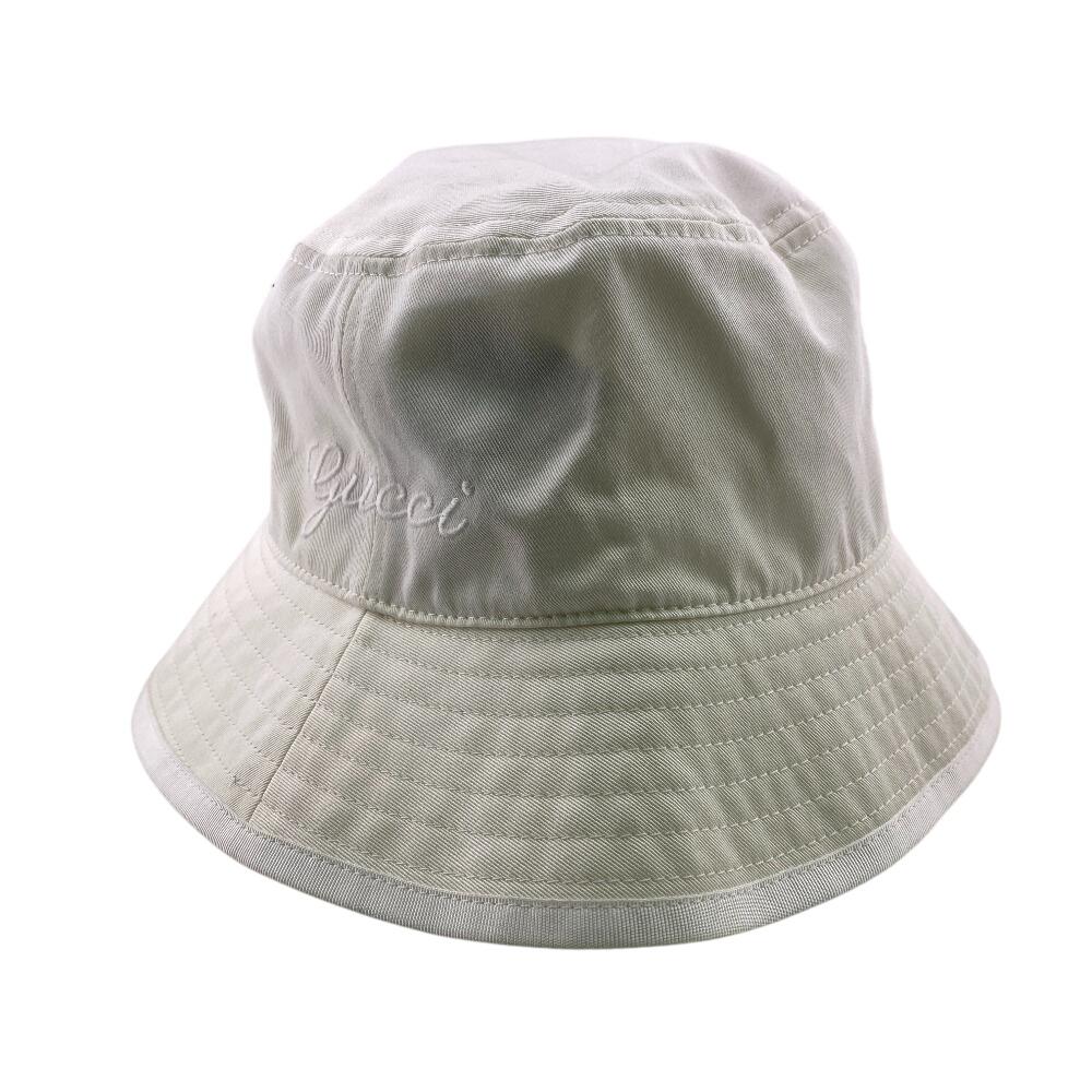 GUCCI 782733 Bucket hat hat logo cotton hat white cotton unisex Used