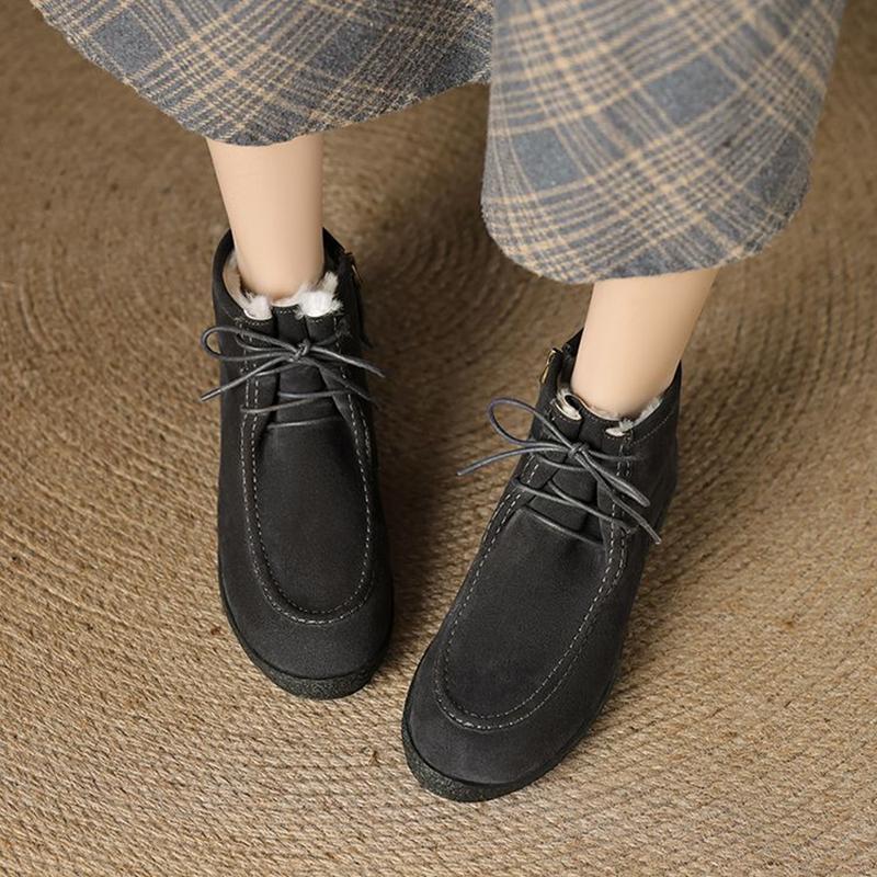 Fashion NEW Winter Women Boots Cow Suede Leather Shoes for Women Round Toe Thick Heel Shoes Zipper Wool Bland Ankle Boots Platform Boots