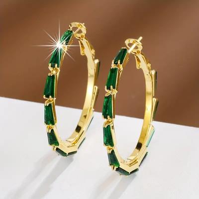 1 pár nádherných kruhových náušníc Medené šperky zlatej farby plné kameňa Zirkón Vintage Elegantný štýl Jedinečné vyhlásenie Dámske náušnice