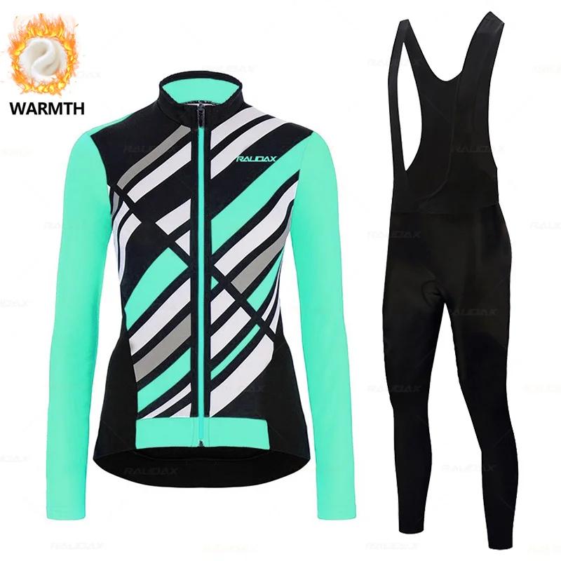 New Women's 2025 Cycling Jersey Set Winter Warm Thermal Fleece Outdoor Riding MTB Ropa Ciclismo Bib Pants Set Cycling Clothing