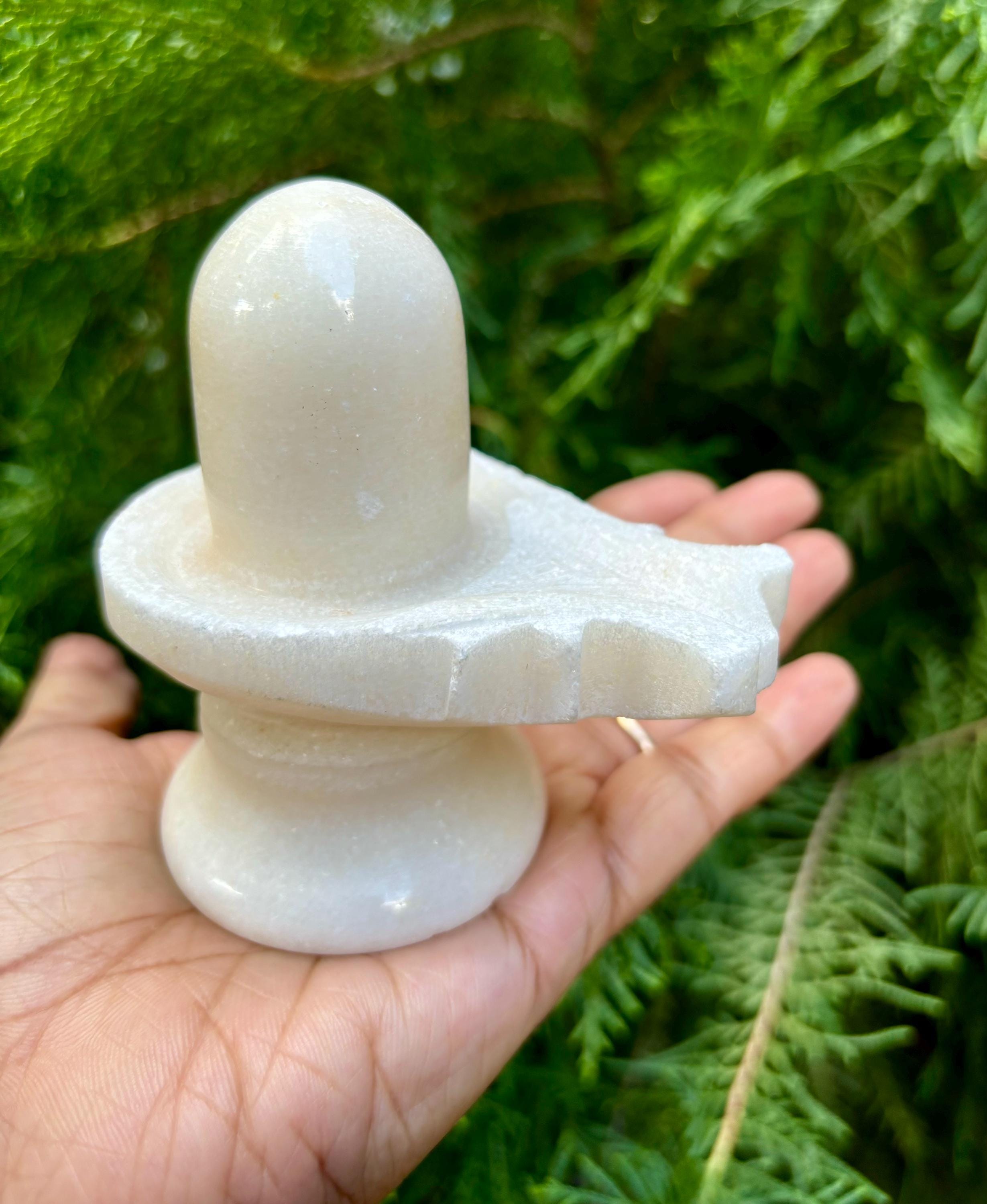 3.25 Inch Length White Marble Stone Shivling, Shiv Ling, Handmade Hindu God White Shiva Lingam Pooja / Free Ship One Size