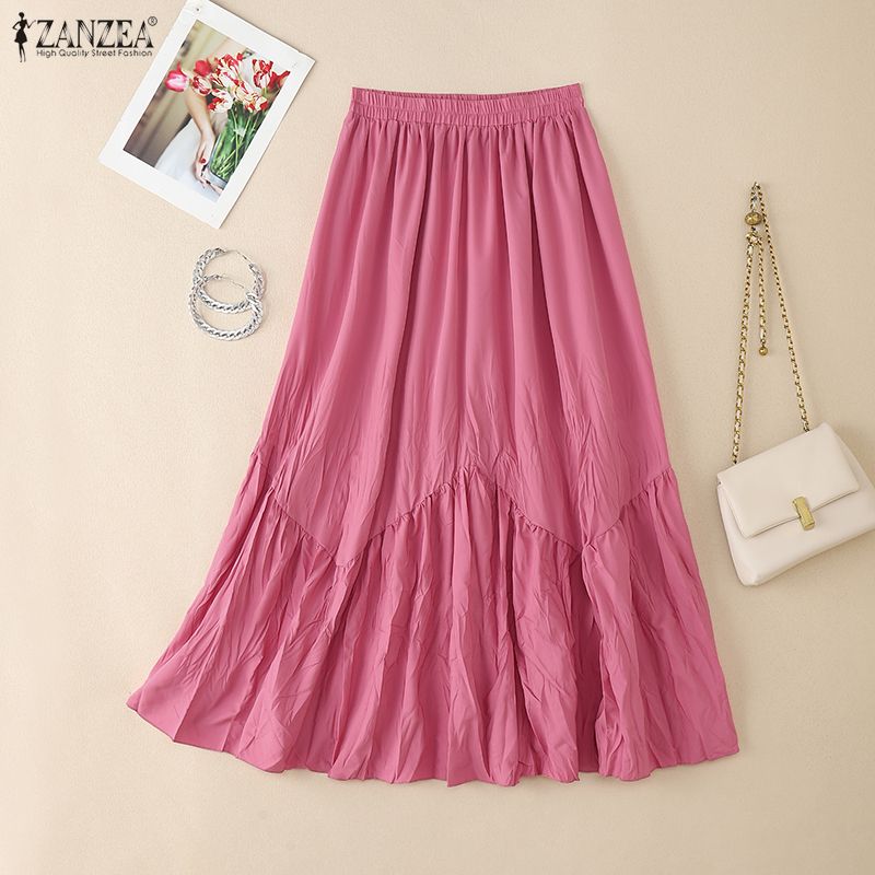 ZANZEA Women Casual Elastic Waist Loose Long Skirts
