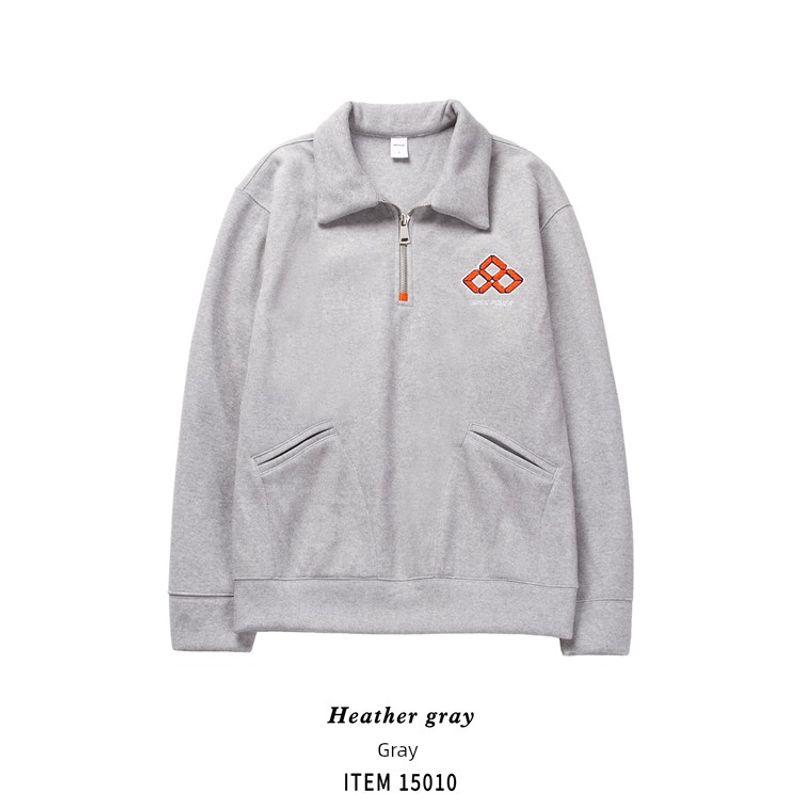 520g Heavyweight Embroidered American Retro Half-Zip Lapel Sweatshirt for Men, Autumn and Winter Base Layer, Export Men's Casual Jacket