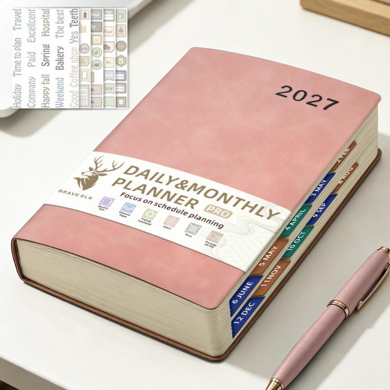 2027 A5 English Schedule Planning Notebook Efficiency Agenda Planner Notepad Ideal Gift for Students Colleagues Business Partners