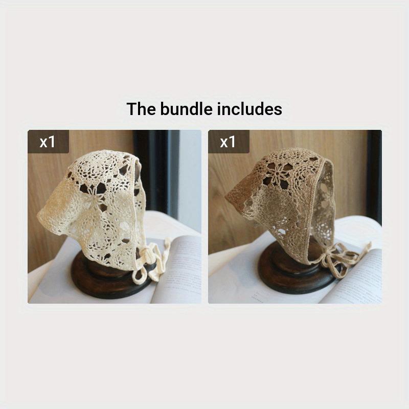 1PC Retro Hollow Crochet Flower Triangle Scarf Knitted Hairband Lace Flower Headband Hair Accessories For Women