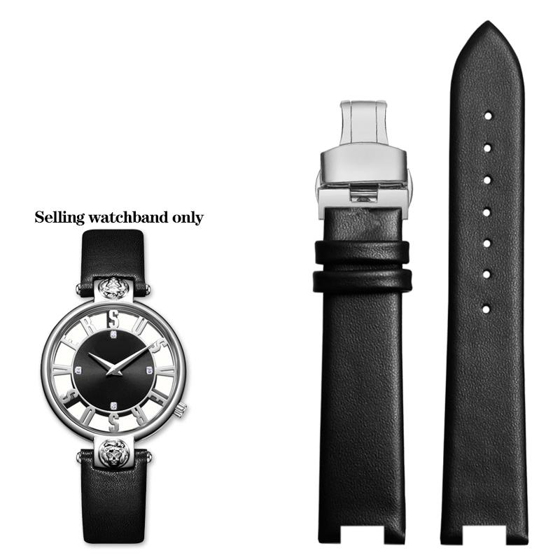 16*10mm Notched Genuine Leather Watchband for Ver-sace Female VERSUS VSP490118 VSPCD2217 Watch Band Strap Bracelet Blue White