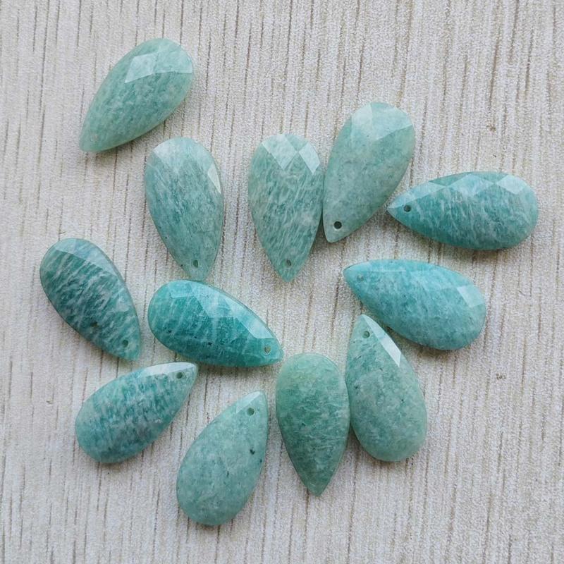 Beautiful Natural Amazon Stone long water drop cut faceted pendants for jewelry accessories making free shipping Wholesale 12pcs