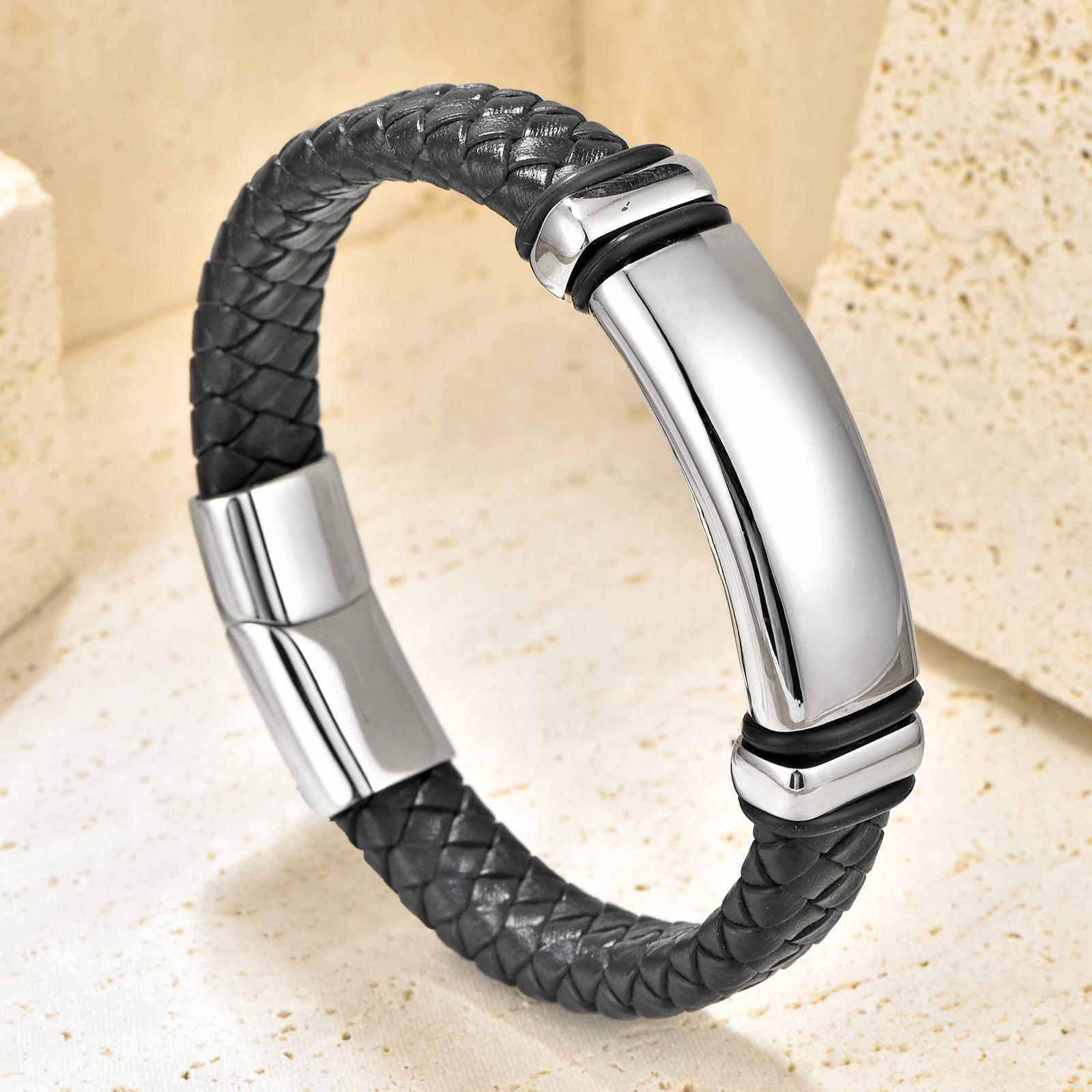 2026 Black Leather Rope Cowhide Men s Woven Bracelet Bracelet Leather Bracelet 21CM