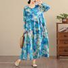 New Spring Oversize Long Sleeve Maxi Dress  Plus Size Women Loose Basic Vintage Floral