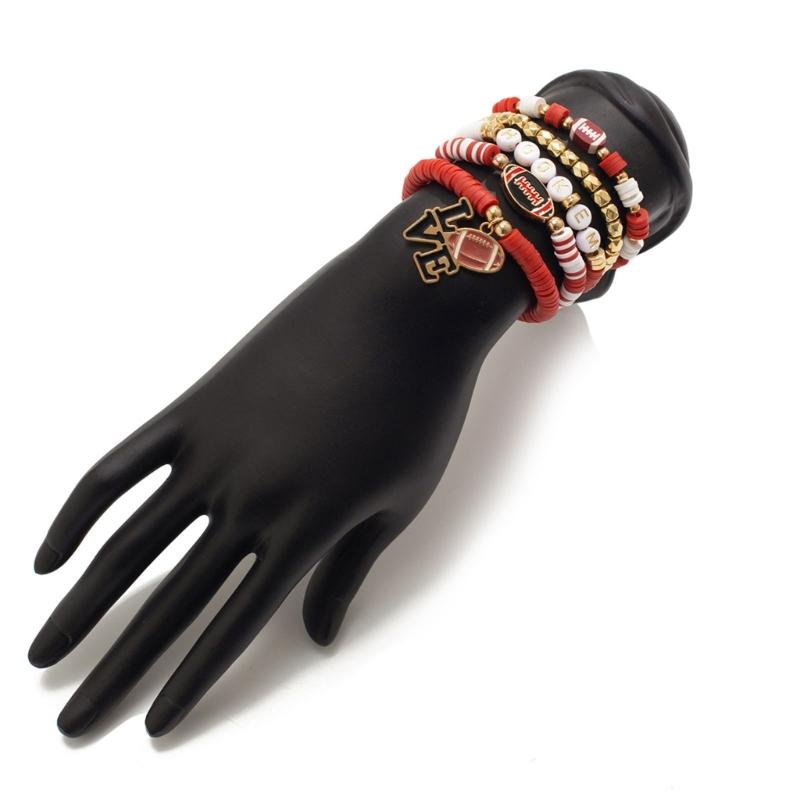 Versatile Unisex Football Charm Letter Beaded Bracelet Elastic Band Handchain for Everyday Wear Street Hand Jewelry