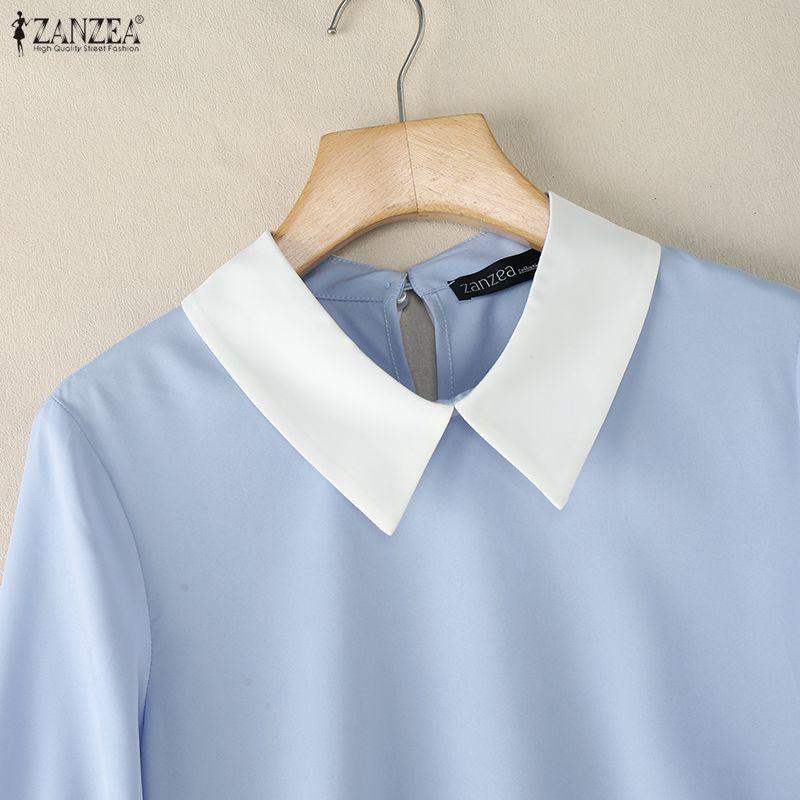 ZANZEA Women Casual Turn Down Collar 3/4 Sleeve Loose Blouse