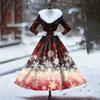 Women's Casual Dress Long-Sleeve V-Neck Patchwork Fleece Christmas Print Dress