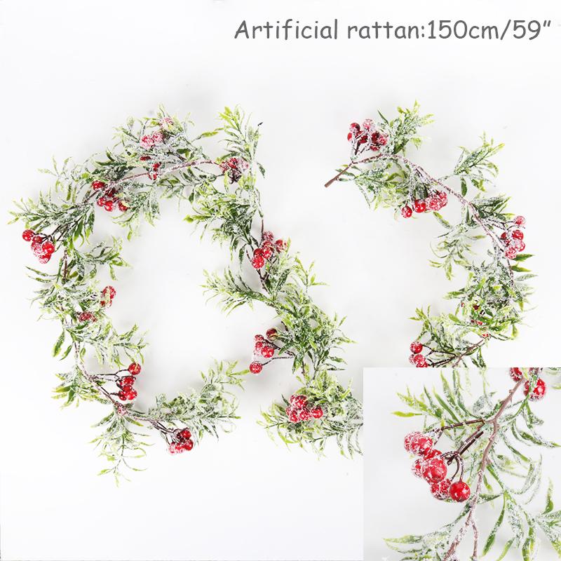 Artificial Christmas Garland Wreaths Pine Needles Berry Cone Rattan Home Party Decoration Hanging Ornament Fireplace Wall Decor