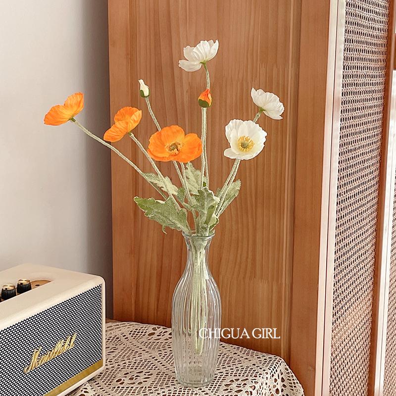 Blue Iceland Poppy Silk Flower Bouquet for Living Room Decoration