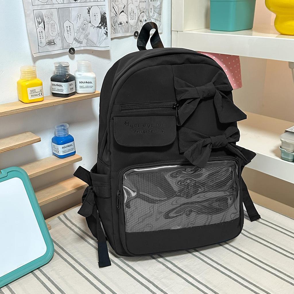 Schoolbag Gentle Sweet Wind Bow Backpack Korean ins Wind Student Party DIY Transparent Window Class Travel Backpack