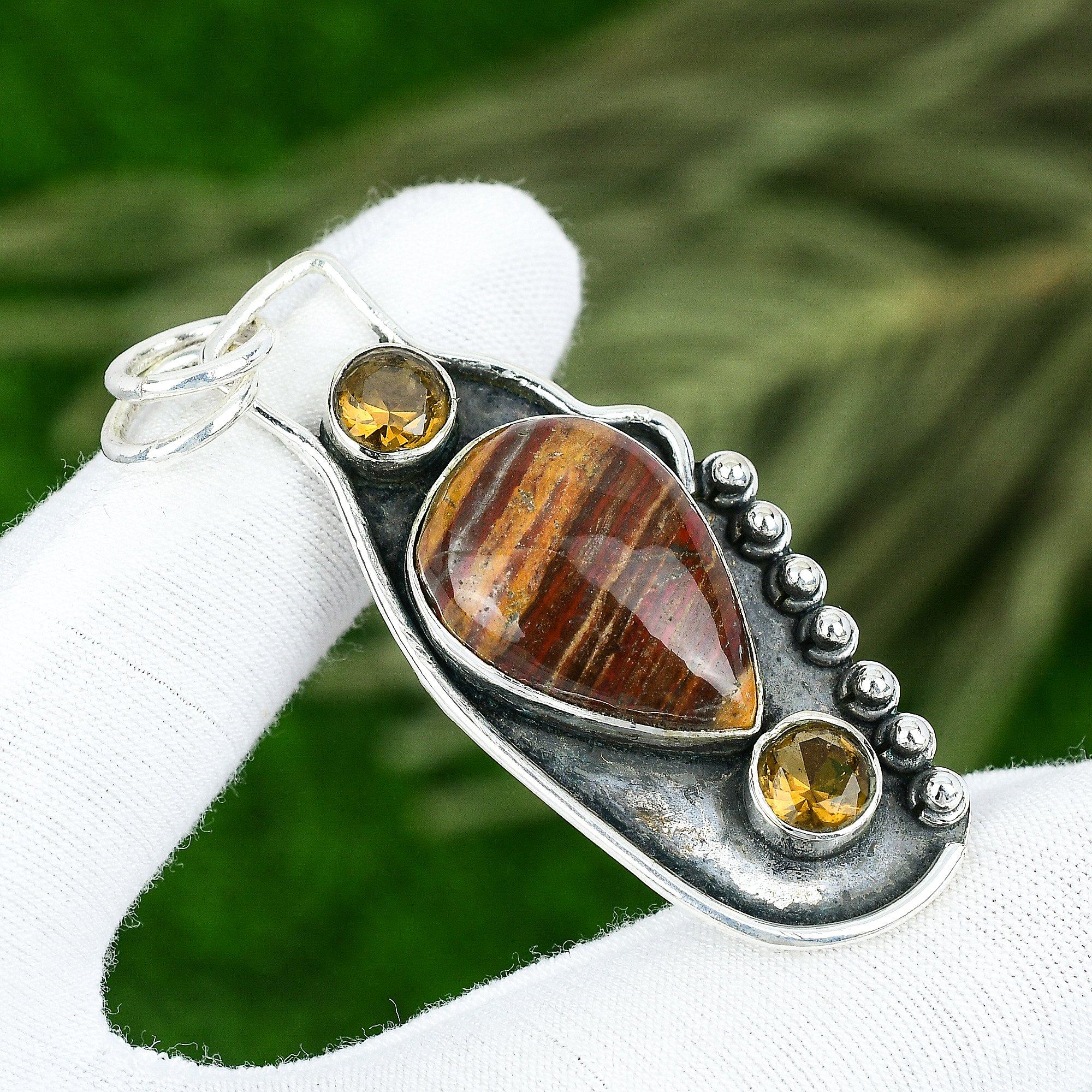 

Gift For Women Pendant 925 Sterling Silver Natural Red Snakeskin Jasper Gemstone