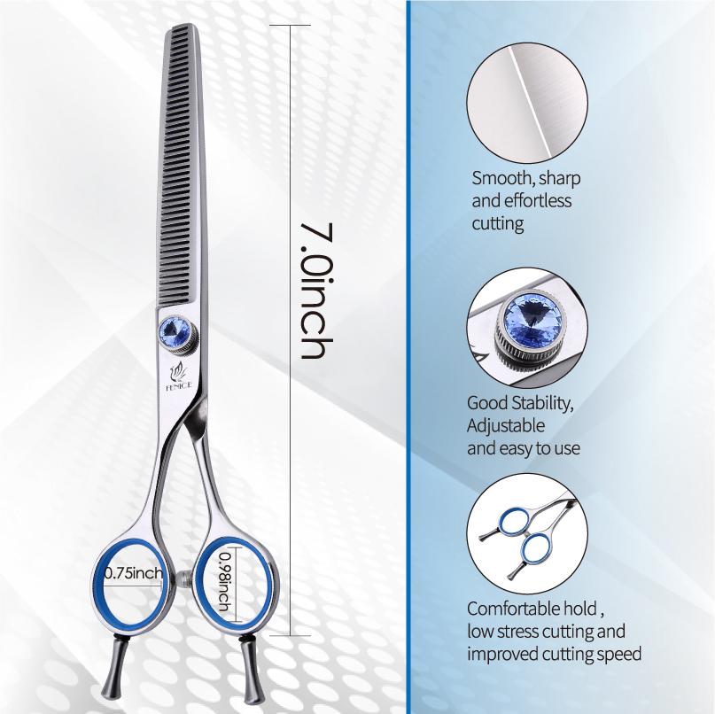 Fenice JP440C Professional 7/7.5/8 inch Left-handed Dog Cutting Curved Fluffy Thinning Chunker Scissors Straight Grooming Shears
