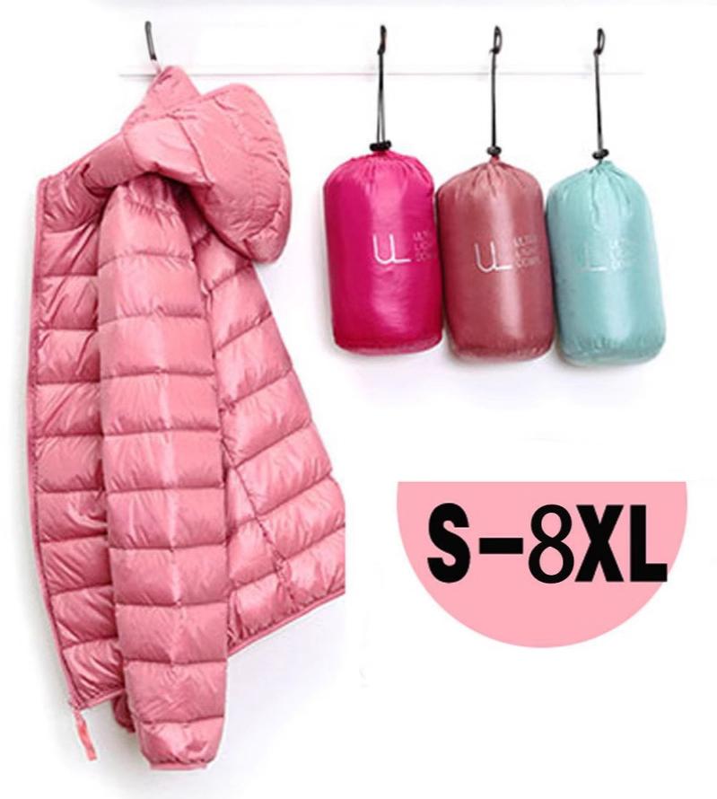 Leichte Daunenjacke für Damen, mit Kapuze, kurz, stilvoll, figurbetont, dünn und leicht, Übergröße, ultraleichte Jacke.