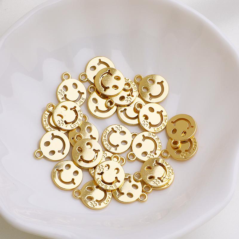 14K Goldplattiertes Smiley-Gesicht & Pflaumenblüten-Kürbis-Anhänger – DIY Handgefertigter Blumenschmuck Zubehör