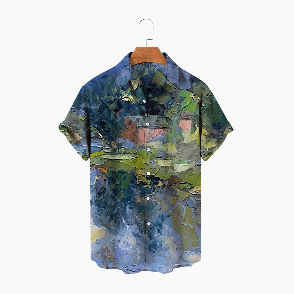 Hawaiian men's vacation seaside shirt with a turn-down collar and short sleeves