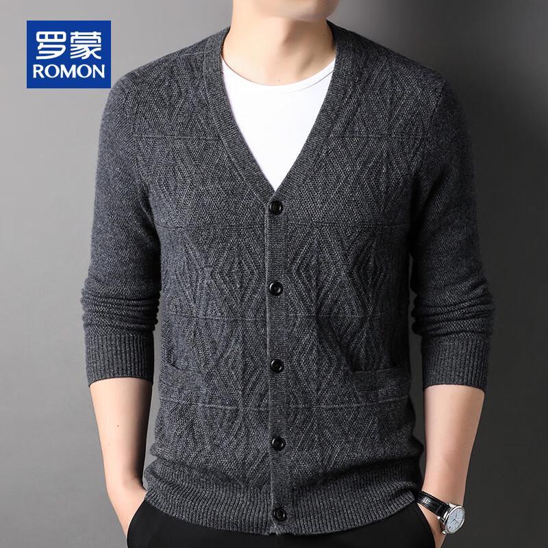 ROMON Men's 100% Cashmere Thickened V-Neck Cardigan