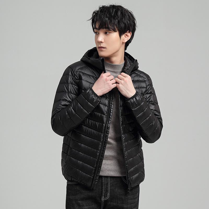 Men's Lightweight Short Down Jacket with Hood - White Duck Down for 2024 Autumn/Winter Season