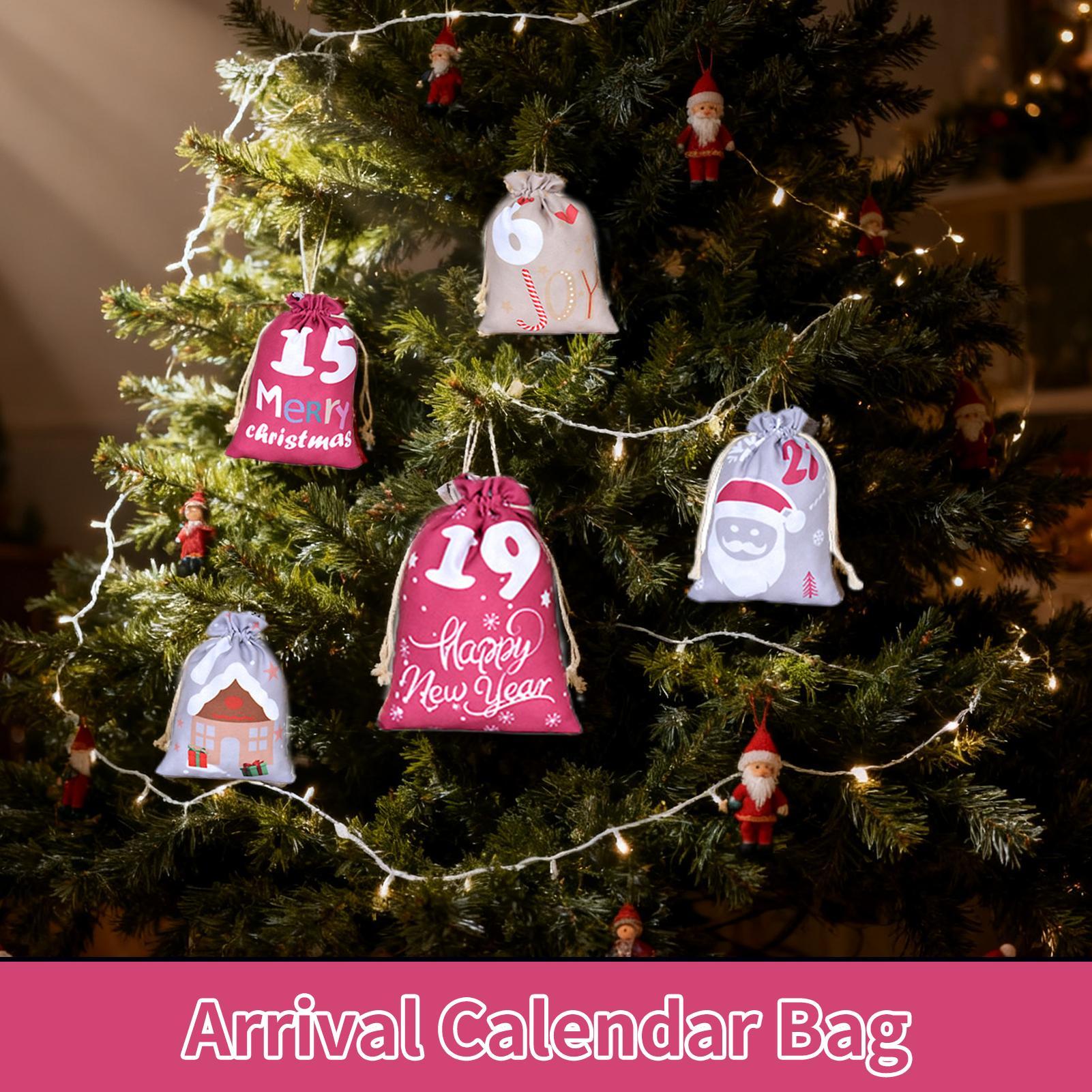 

Christmas Advent Bags 24-Day Reusable Fillable Empty Party Favor Drawstring Bags For Children Family Friends Candy Toys Jewelry L