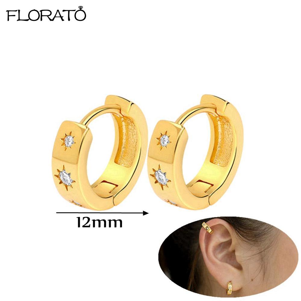 Classic Zircon Earrings 925 Silver Needle Allergic Protection Star Golden Hoop Earrings for Women Birthday Fine Jewelry Gift