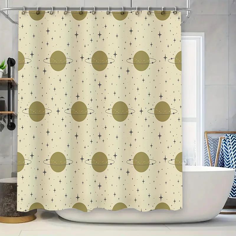 

Space-Themed Bath Curtains With Planets Print Luxury Bathroom Decor Set Soft Waterproof Shower Curtain For Home Decoration Olive W60H190(CM)-1 Pcs