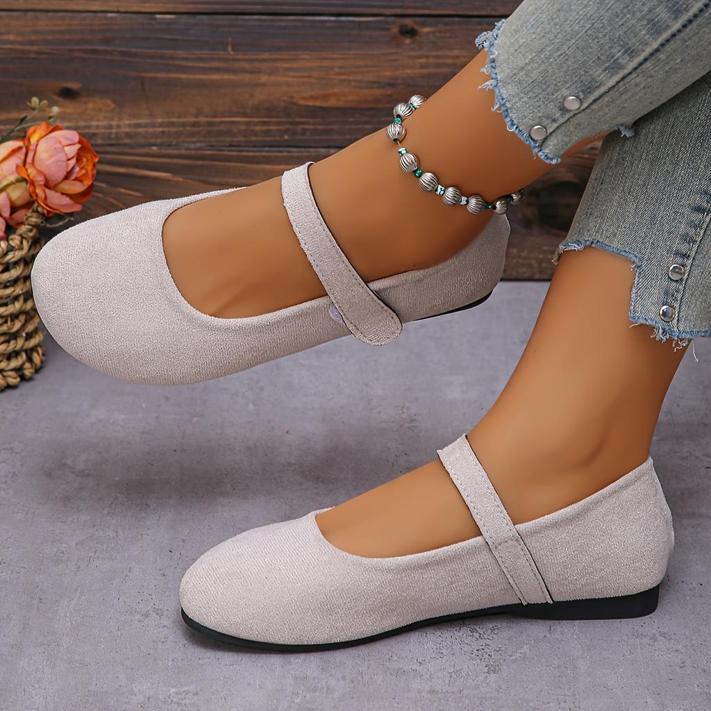 Women's Suede Mary Jane Shoes Round Toe Single Strap Flat Pumps French Style Retro Shallow Mouth Loafers