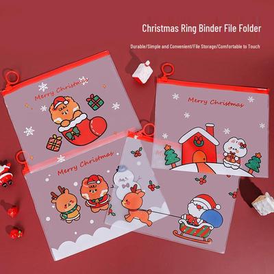 Estojo Criativo Transparente de Natal de Desenho Animado - Grande Capacidade Impermeável para Armazenamento e Bolsa de Presente de Papelaria com Zíper