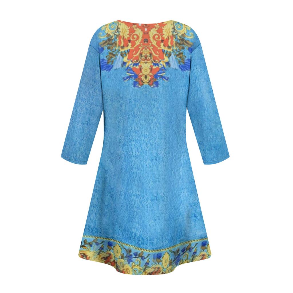 Women's Summer Dress Loose V Neck Three-quarter Sleeve Sundress With Pockets Dress