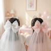 Bow Girls Head Gauze White Bridal Tulle Gift Veil Hair Clip  Photo Props