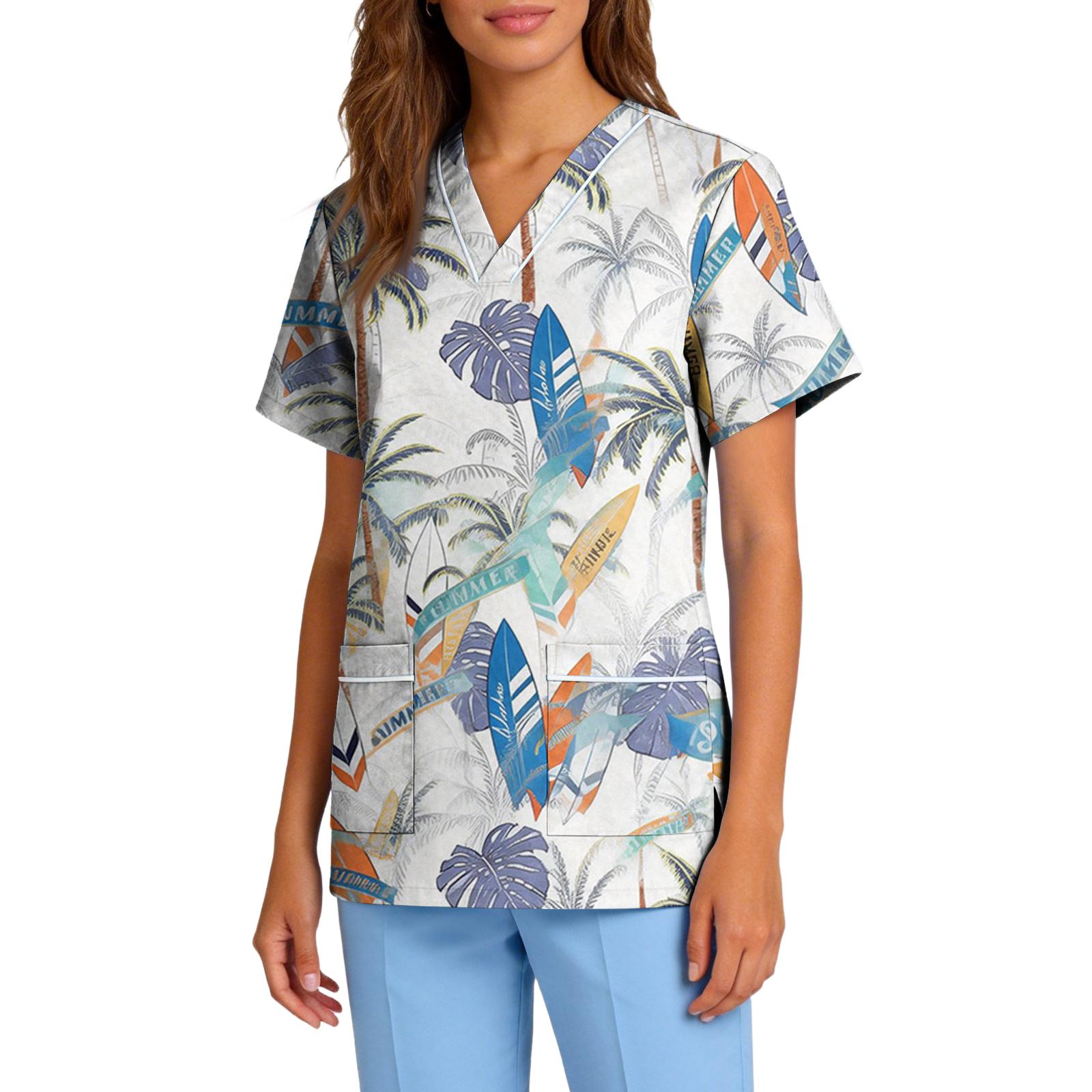 Womens Spring Tops and Summer Shirts for Women Short Sleeve V Neck Printed Loose Fit Casual Blouse Womens Summer Tops Dressy Casual L