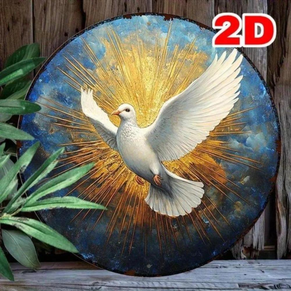 Metal Wall Art Holy Spirit Dove Design Round Aluminum Sign 20x20cm 2D Home Decor