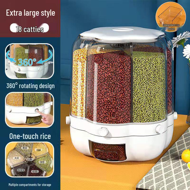 Japanese-Style Rotating Rice Storage Box - Large Capacity, Insect & Moisture-Proof Grain Container