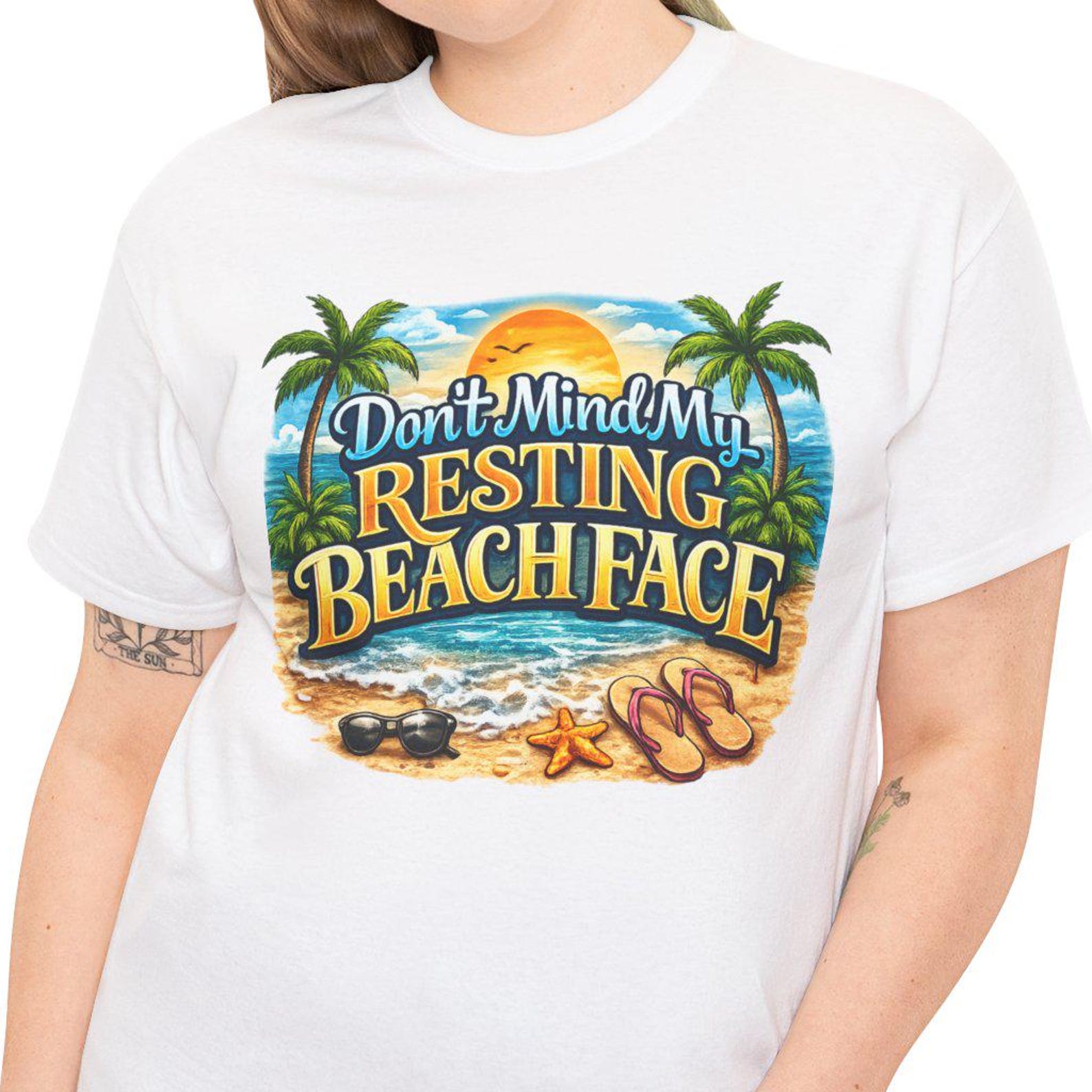 Dont Mind Me Resting Beach Face T-Shirt | Beach Scene, Palm Trees XL