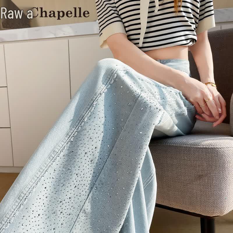 La Chapelle Lace Rhinestone Tencel Wide-Leg Jeans M