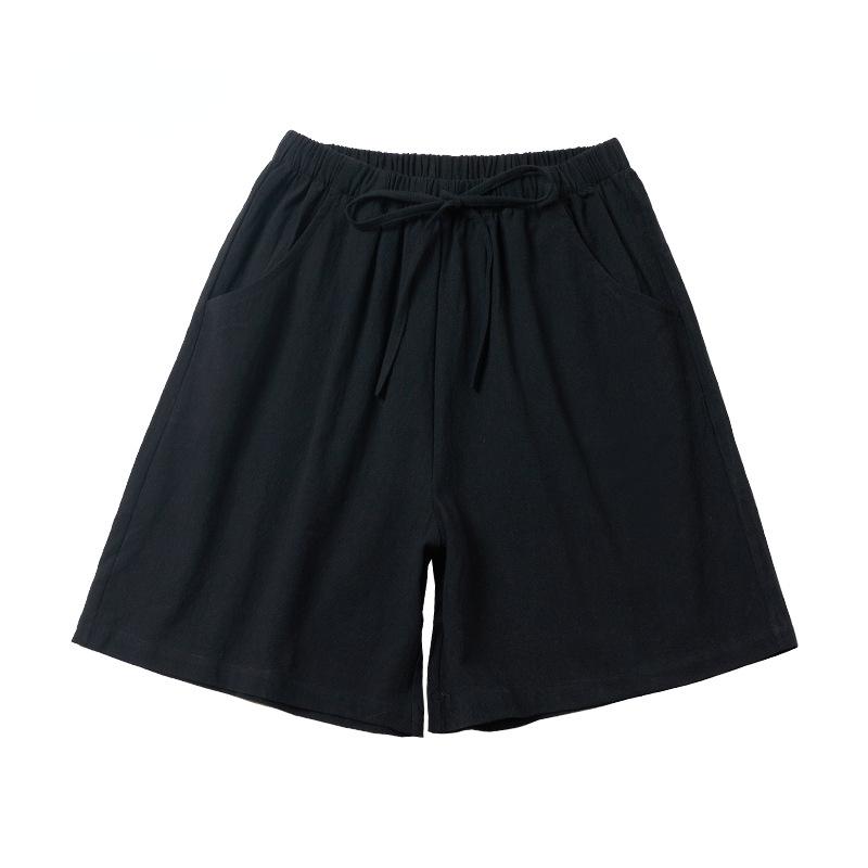 Pantaloni de vară pentru femei, din bumbac, din in, de culoare solidă, cu talie elastică, pantaloni până la genunchi