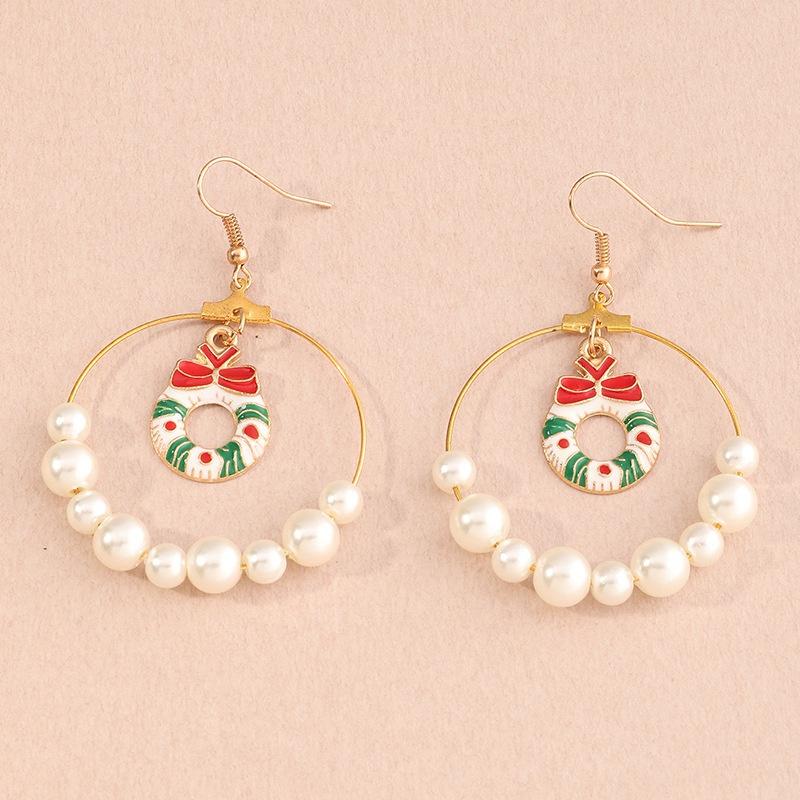 Cartoon Fun Christmas Earrings Geometric Ear Rings Christmas Tree Elk Pearl Earrings