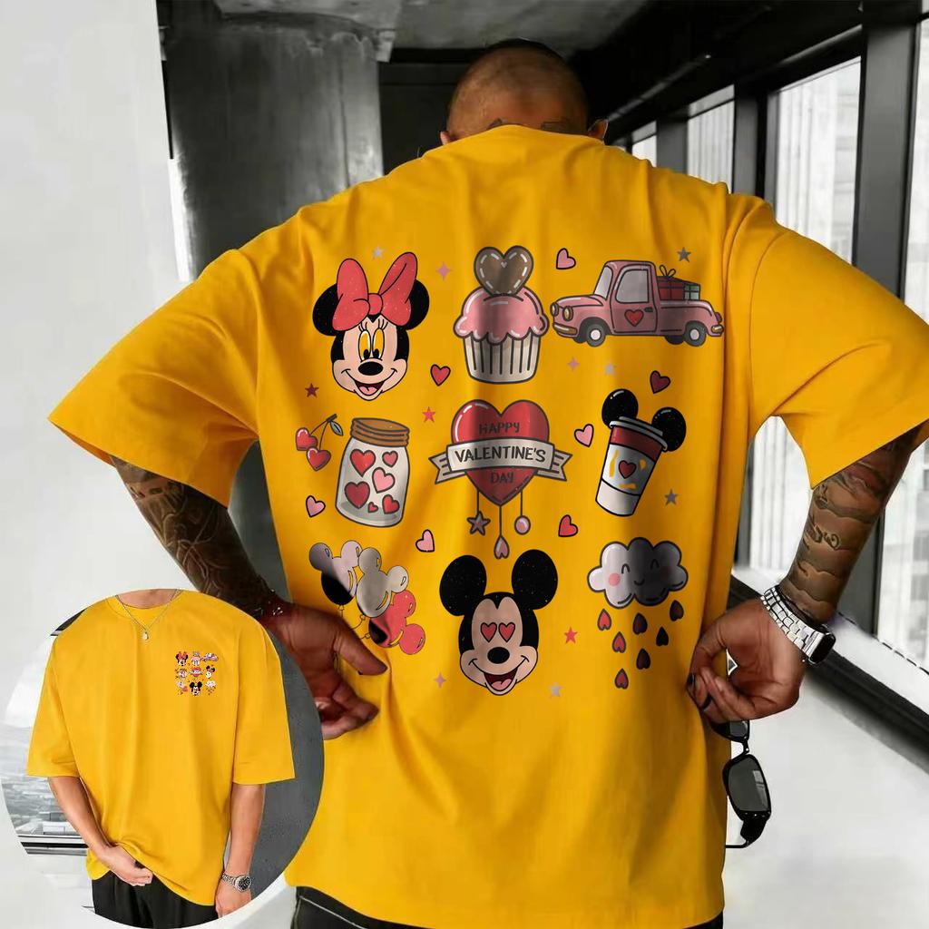 Letní 2026 Disney Roztomilé Tričko s Potiskem Mickey Mouse 100% Čistá Bavlna Krátký Rukáv Ležérní Volné Prodyšné Horní Díl Unisex