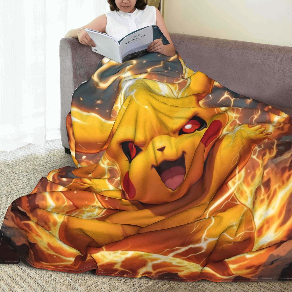 Pikachu Lightning Transformation Blanket Quality Soft  Bedding Throws Winter Students Couch Chair Sofa Bed Fluffy Bedspread
