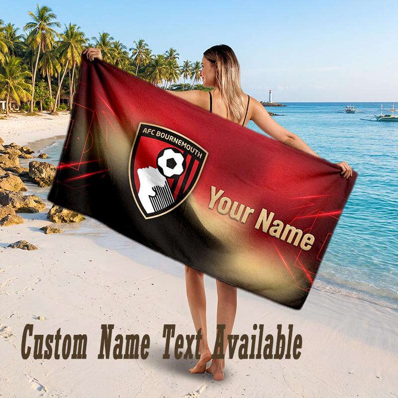 Bournemouth Football Design Beach Towel Custom Text Large Towel for Beach Vacation