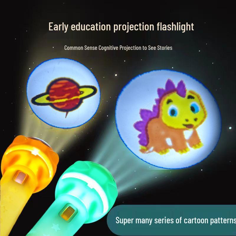 Children's Projection Flashlight: Early Education Cognitive Toy with Luminous Cartoon Patterns for Bedtime