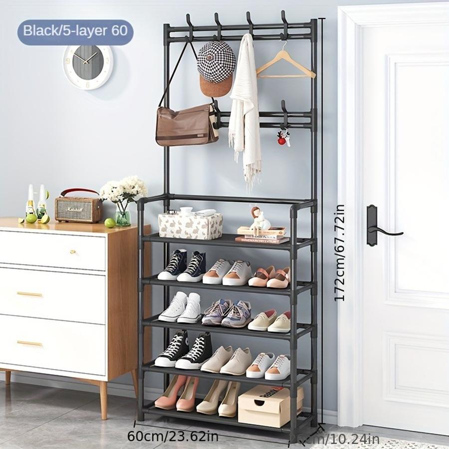 3-In-1 Design for Coat Rack with Shoe Storage White Freestanding Coat Rack with 8 Hooks for Hallway Entryway 60CM/23.6 In