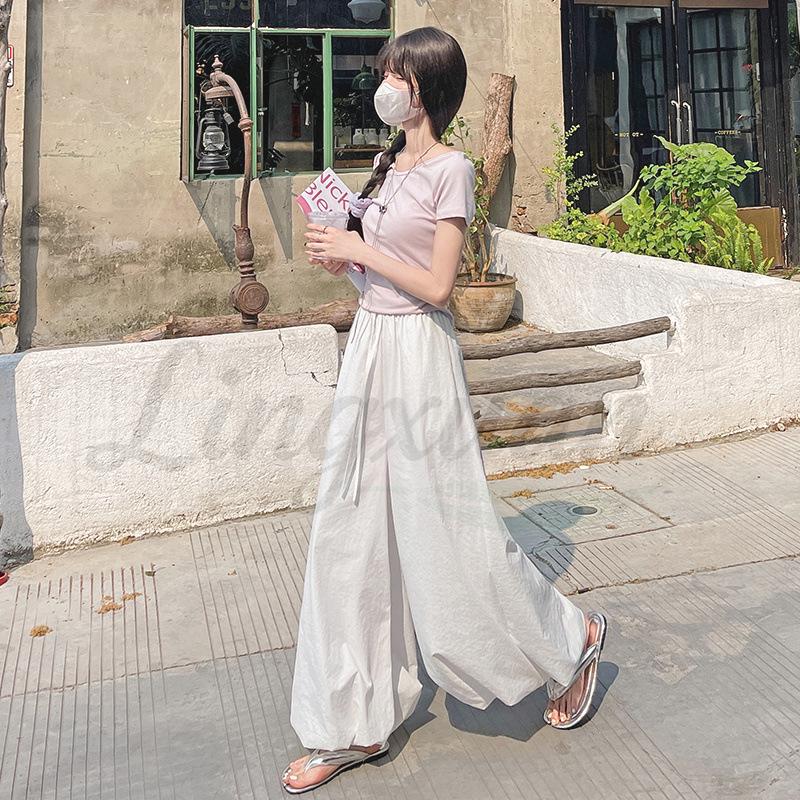 Women s 2026 Summer Ice Silk Wide-Leg Pants: High Waist, Slimming, Casual Fit M белый