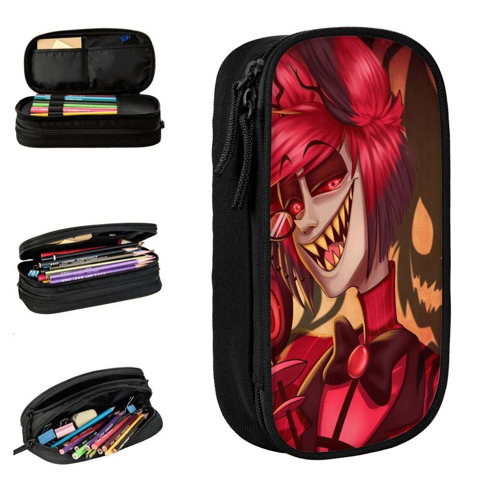 Cartoon Hazbins Hotels Alastors Pencil Cases Pen Holder Bags Girls Boys Large Storage School Supplies Zipper Pencilcases